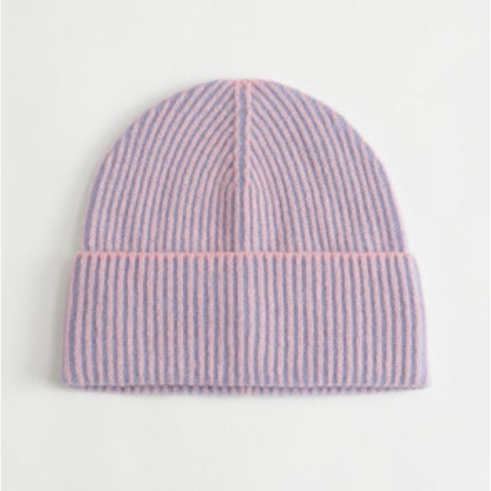 & Other Stories Pink & Blue Ribbed Beanie